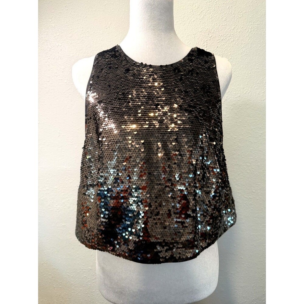 NEW H&M Sequin Sleeveless Top -goth whimsigoth Dark Silver Size XL Party
